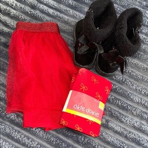 Okie Dokie Vibrant Red Baby Ensemble with Plush Black Boots